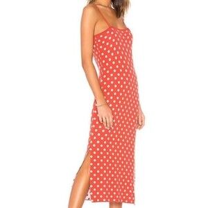 Callahan Sadie Slip Midi Dress XS Orange White Polka Dot Linen Blend Soft Knit